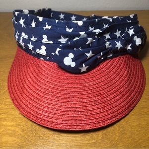 Disney Parks Mickey Visor Hat Adult Blue Red White Stars Straw Patriotic USA New